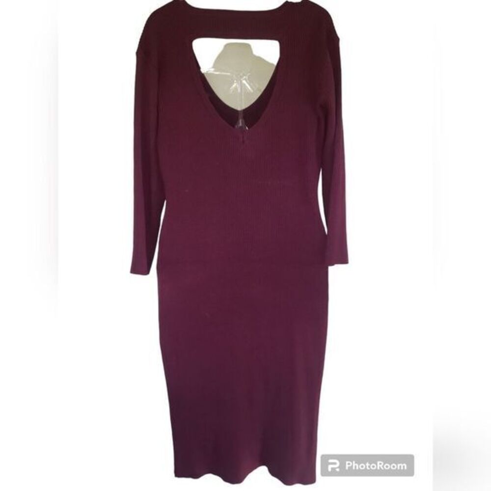NoBo Burgundy Ribbed Knit V-Neck Dress Junior 15 | Soft Retro Fall Midi Burgundy